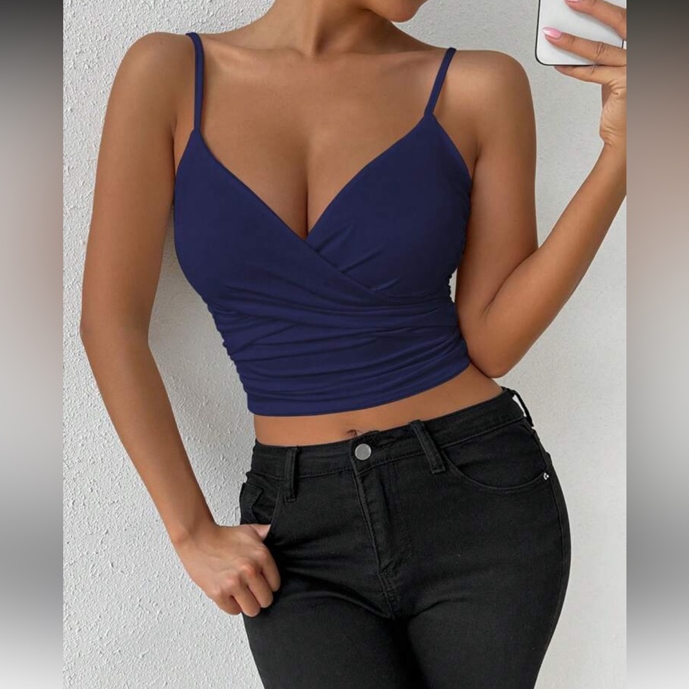 Elegant Royal Blue Wrap Top